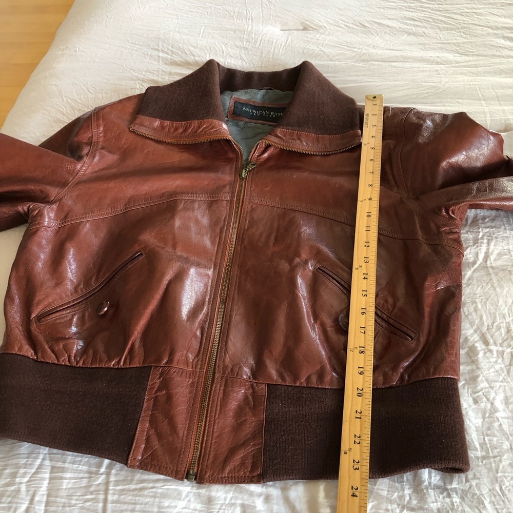 Men’s Vintage 90s brown leather bomber coat jacket L - Picture 11 of 16